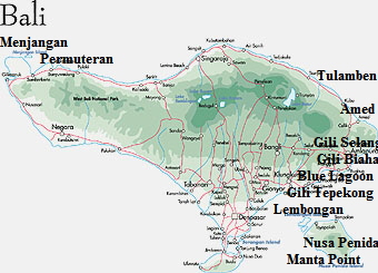 Landkarte Bali Tauchpl�tze Tauchplatzbeschreibungen